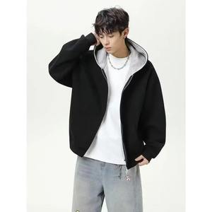 เสื้อฮู้ดซิปผ้าฝ้ายใหม่สำหรับผู้ชาย ฤดูใบไม้ร่วง สีดำ สีเทา เสื้อฮู้ดหลวมๆ ไซส์ S-3XL เสื้อแขนยาวฤดูใบไม้ผลิ เสื้อผ้าผู้ชาย 2026 - Product Image 2