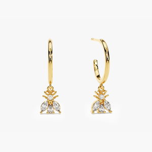 Pendientes de Aro con Colgante de Abeja y Diamantes Cultivados en Laboratorio, Oro Sólido de 14K, Corte Pera, Baño de Rodio, Joyería Fina de Lujo Inspirada en la Naturaleza - Product Image 1