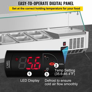 Tavolo refrigerato per preparazione sandwich da 40 pollici con capacità di 7,8 litri, vaschette da 1 1/3 e 4 1/6, 150W, salad bar e porta in vetro - Product Image 4