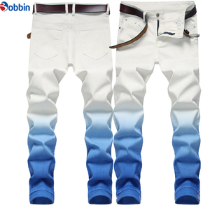Pantalones Vaqueros Personalizados para Hombre, Corte Slim Fit, Color Degradado, Pierna Recta, Cintura Media, Casuales, de Algodón Cómodo, Diseño Degradado Azul y Blanco - Product Image 5