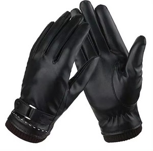 Gants en cuir longs jusqu'au poignet, thermiques, chauds pour l'hiver, style décontracté, doublure en coton, usage quotidien - Product Image 2