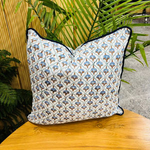 Premium Handmade Cotton Piping <b>Pillow</b> Cover, Florals Block Print Design Cotton Fabric <b>Throw</b> <b>Pillow</b> Covers - Product Image 1