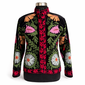Chaqueta Suzani Bordada a Mano, Chaqueta de Terciopelo Estilo Bohemio Étnico para Mujer, Abrigo de Invierno, Estilo Floral de Lujo, Cárdigan Vintage para Fiesta - Product Image 1