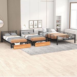 Letto a castello triplo in metallo nero con cassetti e sponde di protezione, configurazione Full Over Twin e Twin - Product Image 3