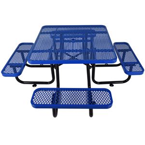 Tavolo da Picnic Quadrato in Acciaio Blu da 46 Pollici per Esterni con Supporto per Ombrellone - Product Image 1