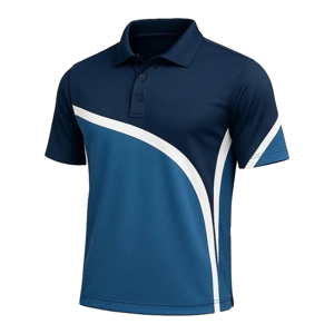 Polo pour homme bleu clair et vert foncé à blocs de couleur, manches courtes, col rabattu, en polyester anti-humidité, coupe athlétique - Product Image 1