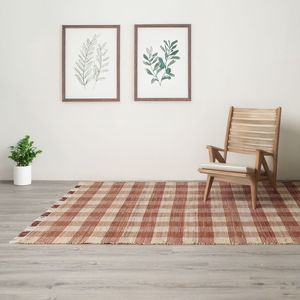 Tapis en jute et coton tissé à la main, motif écossais marron, 5x7 pieds, tapis et ensembles de tapis artisanaux - Product Image 1