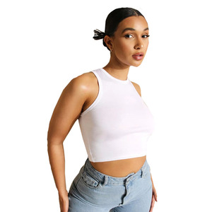 <b>Women's</b> <b>White</b> <b>Cropped</b> Tank <b>Top</b> Sleeveless Crew Neck Solid Knitted Casual Fit Spring Summer Wear 100% Cotton Breathable - Product Image 1