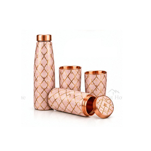 Floral Design Copper <b>Water</b> <b>Bottle</b> with Two Matching Cups Portable Thermos for Travel and <b>Daily</b> Use - Product Image 3