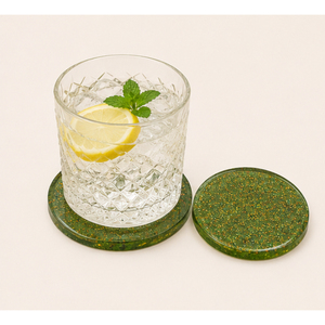 Custom Green Glitter Resin <b>Drink</b> <b>Coaster</b> Set with Holder Eco Friendly Epoxy Acrylic Cup Mat for Modern Home Dining Table Decor - Product Image 2