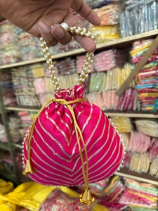 Elegant Leheriya Potli Bag Exquisite Gota Patti Work Delicate Pearl <b>Bead</b> Border Handcrafted Accessory Stunning Ethnic Clutch - Product Image 3