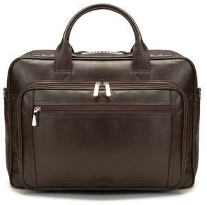 Professional Dark Brown Leather Office <b>Bag</b> with Padded Laptop Sections and Durable Zipper Closures Wholesale Supply - Product Image 1