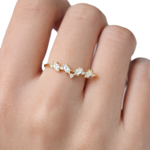 Proposal Ring Marquise & Round Lab Grown Diamond 14K 18K Solid Gold Curved Chevron Ring Minimalist Stackable Bridal <b>Wedding</b> Ring - Product Image 6