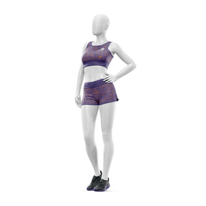 Customized Women's 2 Piece Yoga Set Scoop Neck <b>Crop</b> <b>Top</b> High Waist Shorts 100% Polyester Breathable Fabric Solid Printed Set - Product Image 4