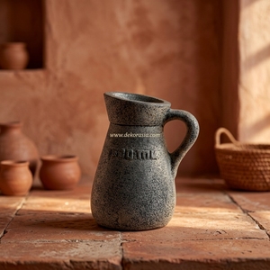 Vase-pichet Rustique en Terre Cuite Gris Foncé Roso M, Urne Décorative en Céramique Faite à la Main pour Table, Vente en Gros - Product Image 2
