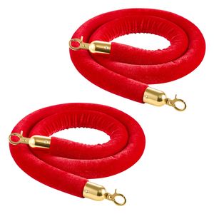 2 Pezzi Pali Divisori in Velluto Rosso da 1,5 m con Ganci Dorati, Barriera per Gestione Folla con Corda per Hotel e Saloni - Product Image 1