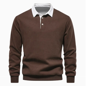 Camiseta de manga larga a rayas con logotipo personalizado para hombre, Camiseta de punto transpirable con mangas completas para cuello de polo - Product Image 3