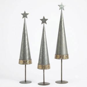 Brass Metal <b>Christmas</b> Tree Decoration Set of 3 with <b>Star</b> Topper Hammered Finish Tabletop Mantel Holiday Decor Figurine Craft - Product Image 1
