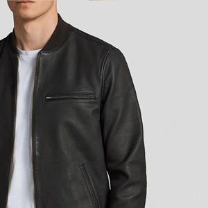 Blouson aviateur homme personnalisé en cuir véritable noir, coupe ajustée, en peau de mouton souple, style streetwear décontracté, vêtement d'extérieur léger - Product Image 5