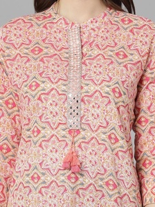 Kurti de Algodón Estampado y Elegante para Mujer con Detalle de Bordado, Túnica Étnica Cómoda para Mujer - Product Image 2
