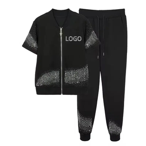 Survêtement unisexe noir à fermeture éclair, manches courtes, motif à pois, respirant, style sportif, longueur intégrale, en polyester, pour adulte, tenue d'été. - Product Image 5