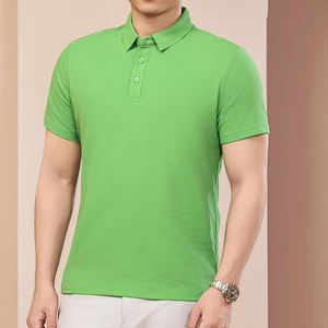 Polo de golf de punto de manga corta para hombre, liso, con logotipo bordado naranja-amarillo y cuello tipo solapa naranja-amarillo - Product Image 2