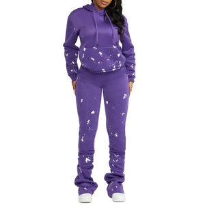 High Quality 100% Cotton Fleece Solid Winter Custom Logo Turtleneck Short 2 Piece Long <b>Set</b> Hip Hop Eco-Friendly Breathable Women - Product Image 5