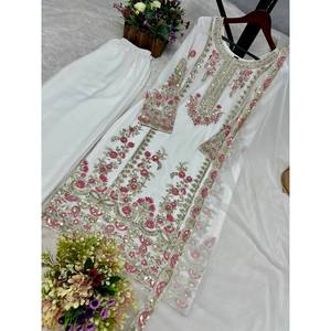 Conjunto de ropa de fiesta de diseñador para mujer Top Bottom Dupatta con trabajo de hilo elegante - Product Image 4