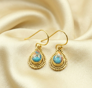 Vintage Oyster Turquoise Teardrop <b>Dangle</b> <b>Earrings</b> 925 <b>Silver</b> Rose Gold Yellow Gold Plated Boho Handmade Jewelry for Women Mom - Product Image 4