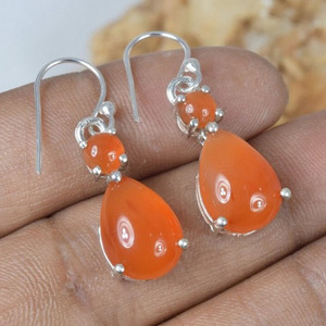 Pendientes de Plata de Ley 925 con Cornalina Naranja, Joyería Boho Hecha a Mano para Uso Diario de Mujeres - Product Image 3