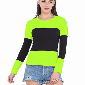 Women's Everyday <b>Long</b> Sleeve Color Block <b>T</b> <b>Shirt</b> OEM Wholesale Slim Fit <b>T</b> <b>Shirt</b> Full Sleeve <b>T</b> <b>Shirt</b> Regular <b>Length</b> <b>T</b> <b>Shirt</b> - Product Image 1