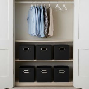 ชุดกล่องเก็บของผ้าแบบพับได้ 6 ชิ้น แข็งแรง ทนทาน ด้านข้างทำจากแผ่นชิปบอร์ด ด้านหน้ามีหูหิ้วแบบรูร้อยเชือก สามารถวางซ้อนกันได้ - Product Image 6