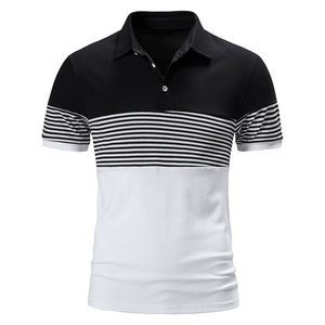 Men's <b>Black</b> <b>And</b> <b>White</b> <b>Striped</b> Knitted Short Sleeve Polo <b>Shirt</b> Casual Style Color Blocked Design Low MOQ Men's Polo <b>Shirts</b> - Product Image 2
