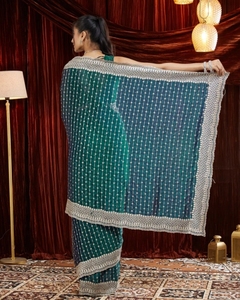 Sari de Mezcla de Seda Bordado Estilo Bollywood KV (Azul) - Product Image 5