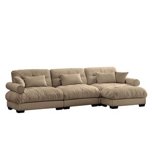 Divano Componibile in Velluto Super Confortevole e Oversize con Pouf Mobile, Braccioli Imbottiti e Seduta Profonda per Soggiorno - Product Image 6