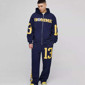 Conjunto Deportivo de 2 Piezas para Hombre, Chaqueta con Capucha y Pantalones Jogger, Color Azul Marino, Talla Grande, con Logotipo Personalizado de la Mejor Calidad - Product Image 1