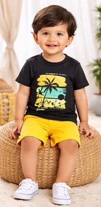Conjunto de 2 Piezas de Ropa de Uso Diario para Niños Pequeños, Conjunto de Pantalones Cortos de Algodón y Camiseta de Manga Corta - Product Image 2