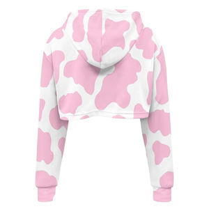 Sudadera con capucha corta de punto para mujer, rosa con estampado de vaca, manga larga, informal, moda primavera, base blanca, top estampado - Product Image 5