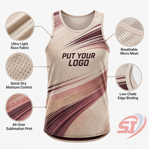 Débardeur de course à pied personnalisé à marque privée, design sur mesure, léger, pour entraînement de marathon, couleur Sand Berry Windline - Product Image 3