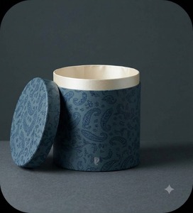 Ensemble de 4 boîtes cadeaux cylindriques rigides en paisley turquoise avec bordure dorée - Product Image 2
