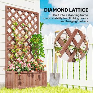 59\" Outdoor Wooden Raised Garden Bed with Trellis <b>Planter</b> <b>Box</b> for Climbing Vine Plants Flower Pots & <b>Planters</b> Drainage Holes - Product Image 4