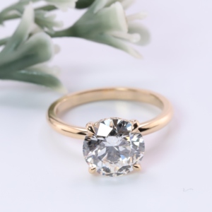Classic Yellow Gold Round Lab Diamond Engagement Ring Micro Pave Hidden Halo Setting Plain Shank Fine Jewelry Women Wedding <b>Gift</b> - Product Image 1