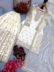 Ensemble de costume de soirée en soie GMY brodé lourd pour femmes avec travail de broderie Dori - Product Image 4