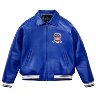 Veste en cuir bleue Avirex avec logo personnalisé, fourrure de mouton d'hiver, streetwear, bomber unisexe, veste Avirex bleue, veste Avirex pour homme