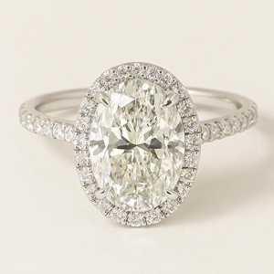 Bague de fiançailles en diamant de laboratoire ovale 3 carats certifié IGI, or massif 10K 14K 18K, pavé - Product Image 1