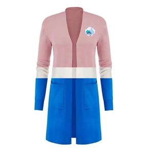 <b>Women</b> Pink White Blue Color Block Long <b>Cardigan</b> Open Front Long Sleeve Pocket Casual Knit <b>Sweater</b> Coat Elegant Ladies Outerwear - Product Image 1