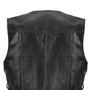 Chaleco de Cuero Genuino para Hombre, Cuello en V, Estilo Motero, Cierre de Botón, con Bolsillos, Prenda Exterior de Otoño, Corte Regular - Product Image 6