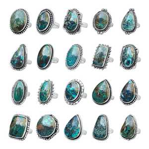 Bague artisanale en argent plaqué avec grande pierre de chrysocolle naturelle de forme ovale, style bohème chrétien, pour femme, cadeau de Noël - Product Image 2