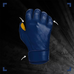 Gants de baseball confortables et antidérapants en cuir bleu avec paume jaune pour une adhérence optimale, également adaptés au softball - Product Image 5