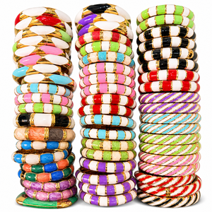 Assorted Metal Bangle Bracelet <b>Set</b> with Multi <b>colour</b> Enamel Designs Fashion Stackable Jewelry Bangles for Women - Product Image 1